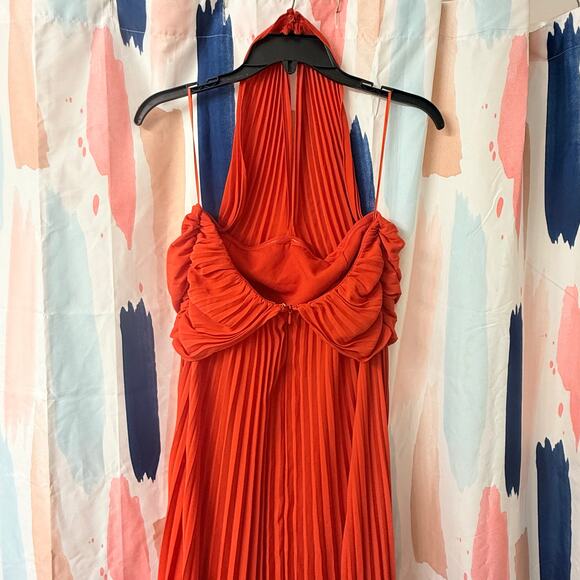 Reiss Roya Accordion Pleated Midi Dress in Red Size 2 - Picture 8 of 12